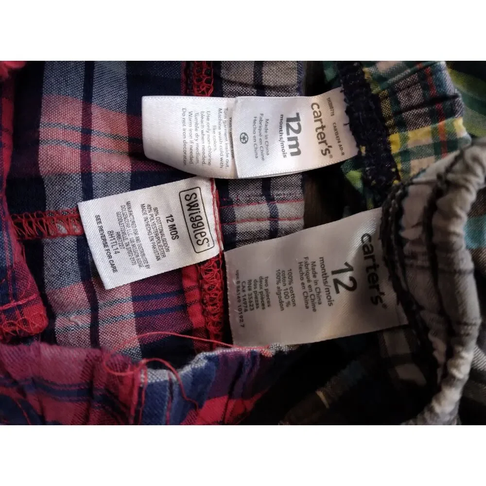 Carter's and Swiggles 12 months plaid shorts bundle lot of 3